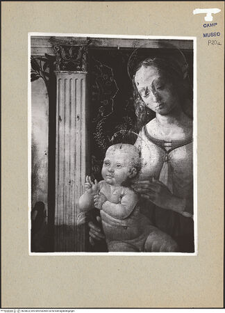 Vorderseite von Sopr. BAS NA [https://www.deutsche-digitale-bibliothek.de/content/lizenzen/rv-ez/] Thronende Madonna mit den heiligen Leonhard und Hieronymus? - Detail: Madonna (während der Restaurierung), bh200623_recto. Foto.