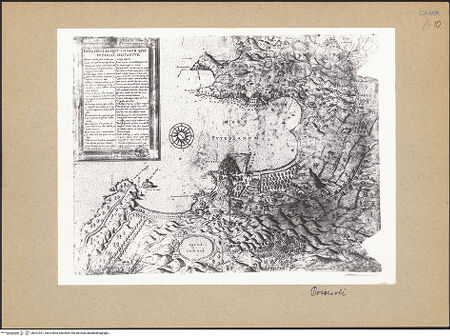 Vorderseite von British Museum [https://www.deutsche-digitale-bibliothek.de/content/lizenzen/rv-ez/] Explicatio aliquot locorum quae Puteolis spectantur (Landkarte von Pozzuoli) - Gesamtansicht, bh201021_recto. Foto.