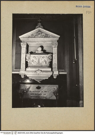 Vorderseite von Sopr. Mon. Laz. [https://www.deutsche-digitale-bibliothek.de/content/lizenzen/rv-ez/] Grabmal der Päpste Calixtus III. (Borgia) und Alexander VI. (Borgia) - gesamt, bh201692_recto. Foto.