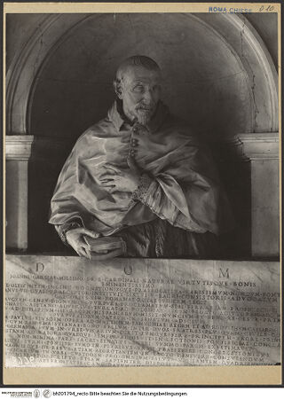 Vorderseite von ICCD [https://www.deutsche-digitale-bibliothek.de/content/lizenzen/rv-ez/] Grabmal des Kardinals Gian Garzia Mellini (gest. 1629) - Detail: Porträtbüste, bh201794_recto. Foto.
