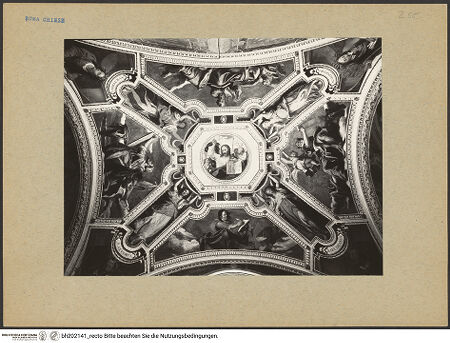 Vorderseite von Soprintendenza dei Monumenti del Lazio [https://www.deutsche-digitale-bibliothek.de/content/lizenzen/rv-ez/] SilvesterlegendeFresken im Altarraum - Gewölbe: Christus und die Evangelisten, bh202141_recto. Foto.