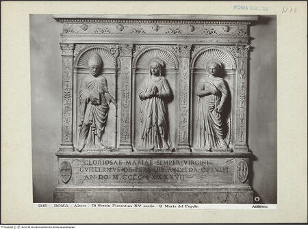 Vorderseite von Alinari [https://www.deutsche-digitale-bibliothek.de/content/lizenzen/rv-ez/] Altar mit Maria und den Heiligen Katharina von Alexandrien (rechts) und Augustinus (links) - Gesamtansicht, bh202785_recto. Foto.