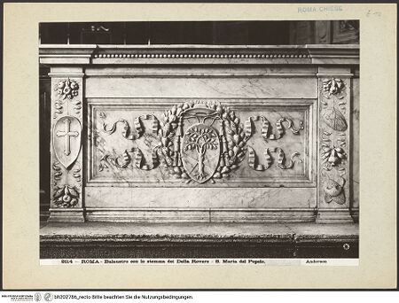 Vorderseite von Alinari [https://www.deutsche-digitale-bibliothek.de/content/lizenzen/rv-ez/] Balustrade mit dem Wappen des Domenico della Rovere - rechte Balustrade, bh202786_recto. Foto.