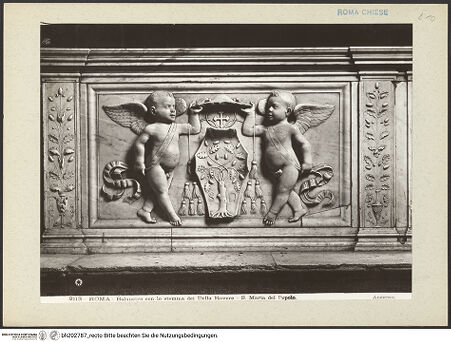 Vorderseite von Alinari [https://www.deutsche-digitale-bibliothek.de/content/lizenzen/rv-ez/] Balustrade mit dem Wappen des Domenico della Rovere - linke Balustrade, bh202787_recto. Foto.