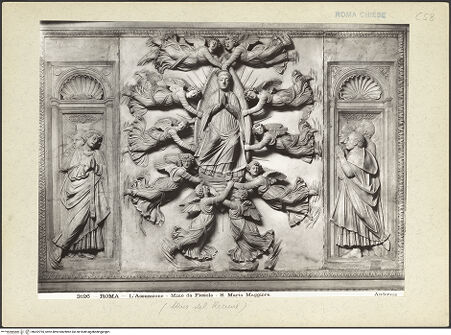 Vorderseite von Alinari [https://www.deutsche-digitale-bibliothek.de/content/lizenzen/rv-ez/] Himmelfahrt Mariens mit Heiligen und Stifter in Muschelnischen (Fragmente des alten Hochaltarbaldachins) - Gesamtansicht, bh202795_recto. Foto.