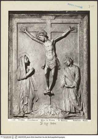 Vorderseite von Alinari [https://www.deutsche-digitale-bibliothek.de/content/lizenzen/rv-ez/] Kreuzigung - Ansicht der Reliefplatte, bh202799_recto. Foto.