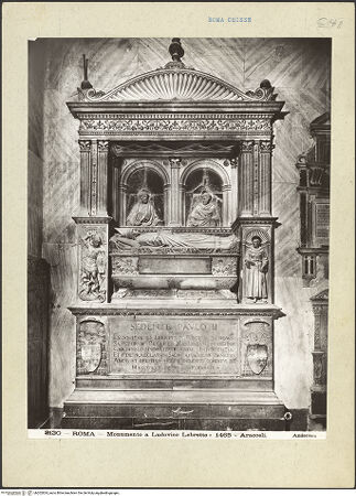 Vorderseite von Alinari [https://www.deutsche-digitale-bibliothek.de/content/lizenzen/rv-ez/] Grabmal des Kardinals Louis d'Albret (auch: Ludovico de Lebretto, +1465) - Gesamtansicht, bh202824_recto. Foto.