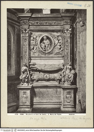 Vorderseite von Alinari [https://www.deutsche-digitale-bibliothek.de/content/lizenzen/rv-ez/] Grabmal des Kardinals Juan de Castro, Bischof von Agrigent - Gesamtansicht, bh202832_recto. Foto.