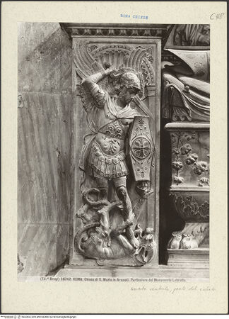 Vorderseite von Alinari [https://www.deutsche-digitale-bibliothek.de/content/lizenzen/rv-ez/] Grabmal des Kardinals Louis d'Albret (auch: Ludovico de Lebretto, +1465)Linkes Pilasterpostament: Erzengel Michael - , bh202854_recto. Foto.