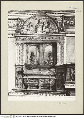Vorderseite von Alinari [https://www.deutsche-digitale-bibliothek.de/content/lizenzen/rv-ez/] Grabmal des Kardinals Giovanni Battista Savelli (+1498) - Gesamtansicht, bh202862_recto. Foto.