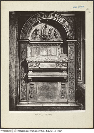 Vorderseite von Alinari [https://www.deutsche-digitale-bibliothek.de/content/lizenzen/rv-ez/] Grabmal des Kardinals Giorgio Costa von Lissabon (+1508) - Gesamtansicht, bh202865_recto. Foto.