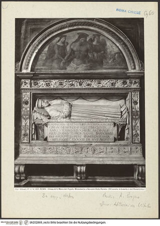 Vorderseite von Alinari [https://www.deutsche-digitale-bibliothek.de/content/lizenzen/rv-ez/] Grabmal des Giovanni Basso della Rovere (+1483) - Gesamtansicht, bh202869_recto. Foto.