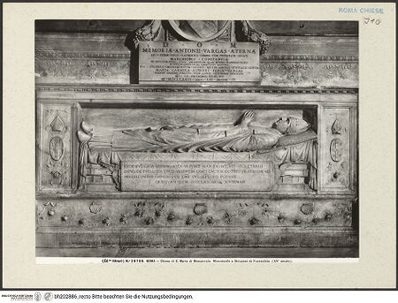 Vorderseite von Alinari [https://www.deutsche-digitale-bibliothek.de/content/lizenzen/rv-ez/] Grabmal des Bischofs und päpstlichen Sekretärs Juan de Fuensalida (+1498) - Gesamtaufnahme, bh202886_recto. Foto.