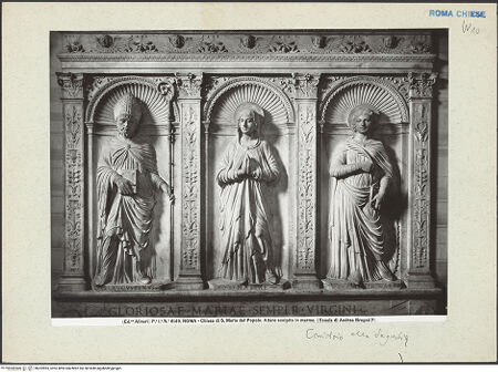 Vorderseite von Alinari [https://www.deutsche-digitale-bibliothek.de/content/lizenzen/rv-fz/] Altar mit Maria und den Heiligen Katharina von Alexandrien (rechts) und Augustinus (links) - Detail: Nischen mit Heiligen, bh202895_recto. Foto.