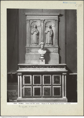 Vorderseite von Alinari [https://www.deutsche-digitale-bibliothek.de/content/lizenzen/rv-ez/] Altarrelief mit den heiligen Stefan und Laurentius und Christusbüste - , bh202908_recto. Foto.