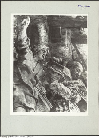 Vorderseite von unbekannt [https://www.deutsche-digitale-bibliothek.de/content/lizenzen/rv-ez/] Die Vision des heiligen Filippo Neri: Wunderbares Eingreifen der Jungfrau Maria in den Kirchenbau - Unterer Abschnitt, Detail: Priester, bh207439_recto. Foto: Hutzel, Max.