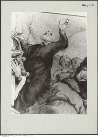 Vorderseite von unbekannt [https://www.deutsche-digitale-bibliothek.de/content/lizenzen/rv-ez/] Die Vision des heiligen Filippo Neri: Wunderbares Eingreifen der Jungfrau Maria in den Kirchenbau - Unterer Abschnitt, Detail: Der heilige Filippo Neri, bh207440_recto. Foto: Hutzel, Max.