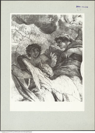 Vorderseite von unbekannt [https://www.deutsche-digitale-bibliothek.de/content/lizenzen/rv-ez/] Die Vision des heiligen Filippo Neri: Wunderbares Eingreifen der Jungfrau Maria in den Kirchenbau - Oberer Abschnitt, Detail: Engel, bh207441_recto. Foto: Hutzel, Max.