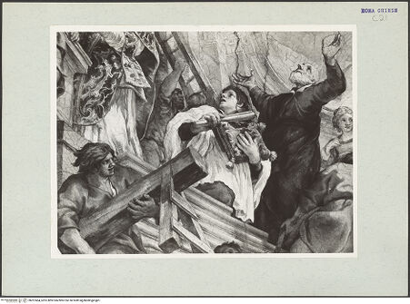 Vorderseite von unbekannt [https://www.deutsche-digitale-bibliothek.de/content/lizenzen/rv-ez/] Die Vision des heiligen Filippo Neri: Wunderbares Eingreifen der Jungfrau Maria in den Kirchenbau - Unterer Abschnitt, Detail: Der heilige Filippo Neri und ein Ministrant, bh207464_recto. Foto: Hutzel, Max.