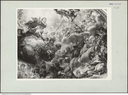 Vorderseite von unbekannt [https://www.deutsche-digitale-bibliothek.de/content/lizenzen/rv-ez/] Himmelfahrt und Krönung Mariens, begleitet von Engeln und Heiligen - Detail: rechte Hälfte, bh207476_recto. Foto: Hutzel, Max.