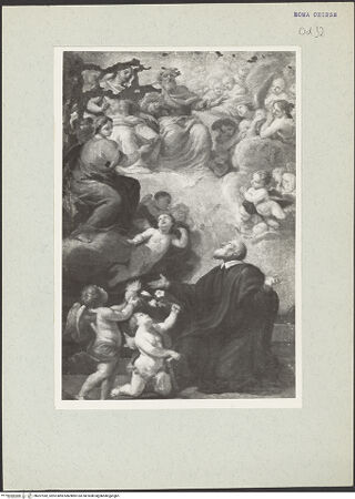 Vorderseite von unbekannt [https://www.deutsche-digitale-bibliothek.de/content/lizenzen/rv-ez/] Dem heiligen Filippo Neri erscheinen in einer Vision Maria, Christus und Gottvater - , bh207942_recto. Foto: Hutzel, Max.