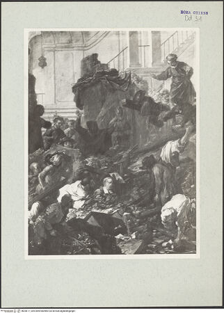 Vorderseite von unbekannt [https://www.deutsche-digitale-bibliothek.de/content/lizenzen/rv-ez/] Die wundersame Errettung des Kardinalbischofs Vincenzo Maria Orsini (der spätere Papst Benedikt XIII.) bei einem Erdbeben in Benevent durch den heiligen Filippo Neri - , bh208177_recto. Foto: Hutzel, Max.