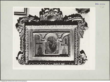 Vorderseite von unbekannt [https://www.deutsche-digitale-bibliothek.de/content/lizenzen/rv-ez/] Thronende Madonna mit dem Christuskind, Verkündigung, Johannes der Täufer und Petrus - , bh208184_recto. Foto: Hutzel, Max.