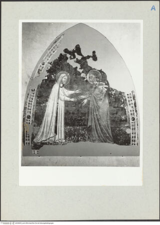 Vorderseite von Hutzel, Max [https://www.deutsche-digitale-bibliothek.de/content/lizenzen/rv-ez/] Szenen aus dem Leben MariasHeimsuchung (Südwand, Lünette) - Gesamtansicht (während der Ausstellung in Urbino, Galleria Nazionale), bh208659_recto. Foto: Hutzel, Max.