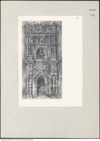 Vorderseite von unbekannt [https://www.deutsche-digitale-bibliothek.de/content/lizenzen/rv-ez/] Architekturentwurf für das Triumphtor Alfonsos I. in Neapel - Gesamtansicht, bh209821_recto. Foto.