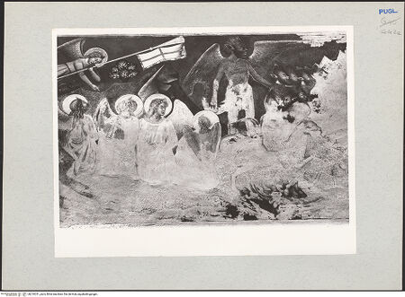 Vorderseite von Bibliotheca Hertziana [https://www.deutsche-digitale-bibliothek.de/content/lizenzen/rv-fz/] Zyklus der Apokalypse; HeiligenNordwand: Apokalypse-Zyklus und HeiligenZweites Register: der sechste der sieben Engel stößt in die Tompete und die vier Todesengel werden losgelassen (9, 14); Die teuflischen Reiter (9, 16) - Der sechste der sieben Engel stößt in die Tompete und die vier Todesengel werden losgelassen, bh210231_recto. Foto: Rigamonti.