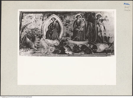 Vorderseite von Bibliotheca Hertziana [https://www.deutsche-digitale-bibliothek.de/content/lizenzen/rv-fz/] Zyklus der Apokalypse; HeiligenSüdwand: Apokalypse-Zyklus und HeiligenDrittes Register: eine schwangere Frau, die mit der Sonne bekleidet ist und auf dem Mond steht, erscheint (12, 1-6); die Ambetung des Drachen, des Tieres aus dem Meer und des Tieres aus der Erde (13) - Die schwangere Frau, die mit der Sonne bekleidet ist, bh210233_recto. Foto: Rigamonti.