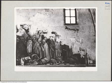 Vorderseite von Bibliotheca Hertziana [https://www.deutsche-digitale-bibliothek.de/content/lizenzen/rv-fz/] Zyklus der Apokalypse; HeiligenSüdwand: Apokalypse-Zyklus und HeiligenDrittes Register: eine schwangere Frau, die mit der Sonne bekleidet ist und auf dem Mond steht, erscheint (12, 1-6); die Ambetung des Drachen, des Tieres aus dem Meer und des Tieres aus der Erde (13) - Das leopardenähnliche Tier mit sieben Köpfen wird zusammen mit dem Drachen angebetet, bh210234_recto. Foto: Rigamonti.