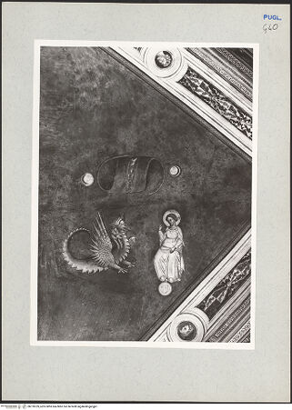 Vorderseite von Bibliotheca Hertziana [https://www.deutsche-digitale-bibliothek.de/content/lizenzen/rv-fz/] Zyklus der Apokalypse; HeiligenGewölbe: Apokalyptische Figuren, Tugenden und EngelSüdlicher Zwickel: die Erschütterung des Kosmos; schwangere Frau, die mit der Sonne bekleidet ist; Caritas und Prudentia - Detail: schwangere Frau, bh210239_recto. Foto: Rigamonti.