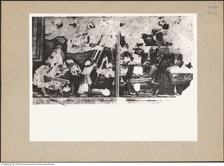 Vorderseite von Bibliotheca Hertziana [https://www.deutsche-digitale-bibliothek.de/content/lizenzen/rv-fz/] Zyklus der Sakramente und des Alten TestamentsNordwand: Genesis-Zyklus und HeiligenDrittes Register: Gott befiehlt Noah, eine Arche zu bauen; Noah baut mit Hilfe seiner Söhne die Arche; Gott verschließt die Arche; die Sintflut und der Untergang der Menschheit - Gott befiehlt Noah, eine Arche zu bauen; Noah baut mit Hilfe seiner Söhne die Arche, bh213426_recto. Foto: Rigamonti.