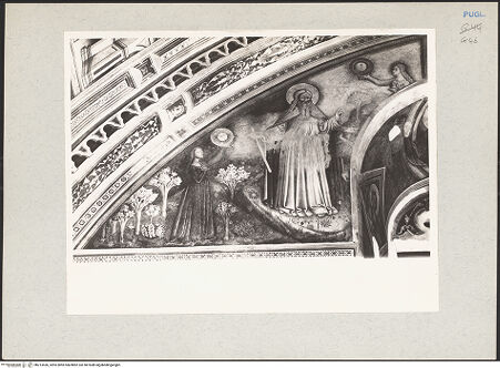 Vorderseite von Bibliotheca Hertziana [https://www.deutsche-digitale-bibliothek.de/content/lizenzen/rv-fz/] Zyklus der Sakramente und des Alten TestamentsNordwand: Genesis-Zyklus und HeiligenErstes Register: Erschaffung von Sonne und Mond; Erschaffung der Tiere. Fenster: Maria und Engel - Erschaffung von Sonne und Mond, bh213436_recto. Foto: Rigamonti.