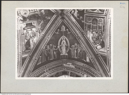 Vorderseite von Bibliotheca Hertziana [https://www.deutsche-digitale-bibliothek.de/content/lizenzen/rv-fz/] Zyklus der Sakramente und des Alten TestamentsGewölbe: die SakramenteOstlicher Zwickel: Triumph der Kirche - Gesamtansicht, bh213437_recto. Foto: Rigamonti.