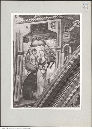 Vorderseite von Bibliotheca Hertziana [https://www.deutsche-digitale-bibliothek.de/content/lizenzen/rv-fz/] Zyklus der Sakramente und des Alten TestamentsGewölbe: die SakramenteNordlicher Zwickel: die Hochzeit; die Letzte Ölung - Die Letzte Ölung, bh213438_recto. Foto: Rigamonti.