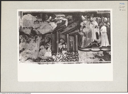 Vorderseite von Bibliotheca Hertziana [https://www.deutsche-digitale-bibliothek.de/content/lizenzen/rv-fz/] Zyklus der Apokalypse; HeiligenSüdwand: Apokalypse-Zyklus und HeiligenViertes Register: drei unreine Geister wie Frösche kommen aus dem Mund des falschen Propheten (16, 13); Die Könige der Erde, versammelt durch den falschen Propheten (16, 14); der Untergang Babylons und die Klage über den Fall Babylons (18, 2-3; 18, 9-19) - Der Untergang Babylons, bh213452_recto. Foto: Rigamonti.