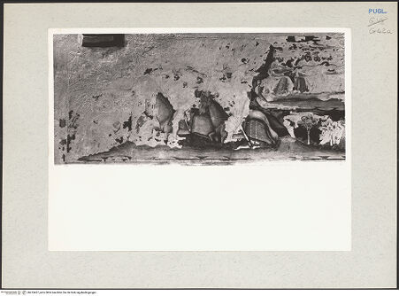 Vorderseite von Bibliotheca Hertziana [https://www.deutsche-digitale-bibliothek.de/content/lizenzen/rv-fz/] Zyklus der Apokalypse; HeiligenNordwand: Apokalypse-Zyklus und HeiligenDrittes Register: der irdische Wein wird in die Kelter des Gotteszorns geworfen; die Pferde stehen bis zu dem Zaumen im Blut (14, 19-20); die Bezwinger des Tieres, die Harfen tragen, stehen auf dem See aus Glas (15, 2); die sieben Engel bringen mit den sieben Schalen Katastrophen und Zerstörung über die Erde und die Menschheit (16, 19-21); Johannes mit der Engel auf der Insel Patmos - Der irdische Wein wird in die Kelter des Gotteszorns geworfen; die Bezwinger des Tieres, die Harfen tragen, stehen auf dem See aus Glas, bh213457_recto. Foto: Rigamonti.