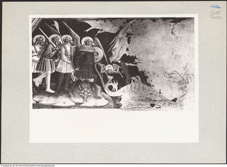 Vorderseite von Bibliotheca Hertziana [https://www.deutsche-digitale-bibliothek.de/content/lizenzen/rv-fz/] Zyklus der Apokalypse; HeiligenSüdwand: Apokalypse-Zyklus und HeiligenZweites Register: die vier Strafenengel und der Engel mit dem Siegel des lebendigen Gottes (7, 2-3); Michael und seine Engel kämpfen gegen den Drachen und seine Gefolgsleute (12, 7); Öffnung des siebten Siegels; Öffnung der Grube des Abgrunds (9, 1-2) - Die vier Strafenengel und der Engel mit dem Siegel des lebendigen Gottes, bh213459_recto. Foto: Rigamonti.