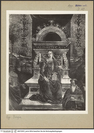 Vorderseite von Musei Vaticani [https://www.deutsche-digitale-bibliothek.de/content/lizenzen/rv-ez/] Wand- und Deckendekoration der Sala delle Scienze e delle Arti LiberaliPersonifikation der Arithmetik - Detail, bh213951_recto. Foto.