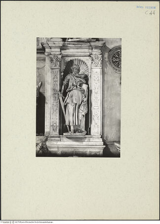 Vorderseite von ICCD [https://www.deutsche-digitale-bibliothek.de/content/lizenzen/rv-ez/] Grabmal für Kardinal Giovanni Michiel und Bischof Antonio Orso - Rechter Pilaster, Nischenfigur: Hl. Paulus, bh217658_recto. Foto.