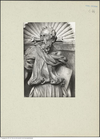 Vorderseite von ICCD [https://www.deutsche-digitale-bibliothek.de/content/lizenzen/rv-ez/] Grabmal für Kardinal Giovanni Michiel und Bischof Antonio Orso - Rechter Pilaster, Nischenfigur: Hl. Paulus, Detail: Kopf, bh217666_recto. Foto.