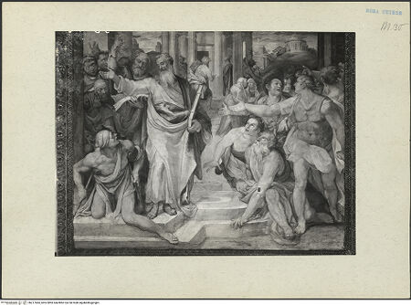 Vorderseite von ICCD [https://www.deutsche-digitale-bibliothek.de/content/lizenzen/rv-ez/] Ausstattung der Cappella Frangipane: Zyklus zum Leben des heiligen Paulus, Propheten und weitere SzenenDie Heiligen Paulus und Barnabas heilen in Lystra einen Lahmen - , bh217684_recto. Foto.