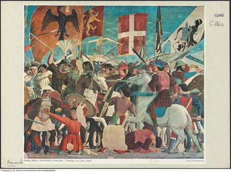 Vorderseite von unbekannt [https://www.deutsche-digitale-bibliothek.de/content/lizenzen/rv-ez/] Die Kreuzlegende, Propheten und HeiligenLinke WandDer Sieg Heraclius über Chosroes - Der Kampf, Detail, bh218618_recto. Foto.