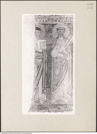 Vorderseite von Sopr. BAS NA [https://www.deutsche-digitale-bibliothek.de/content/lizenzen/rv-ez/] WandbildzyklusThronende Madonna zwischen Heiligen - Heiliger und Heiliger Petrus (nach der Restaurierung), bh219042_recto. Foto.