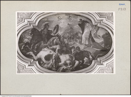 Vorderseite von Sopr. BAS NA [https://www.deutsche-digitale-bibliothek.de/content/lizenzen/rv-ez/] DeckendekorationDer heilige Agnellus vertreibt die Sarazenen von Neapel - Gesamtansicht, bh220713_recto. Foto.