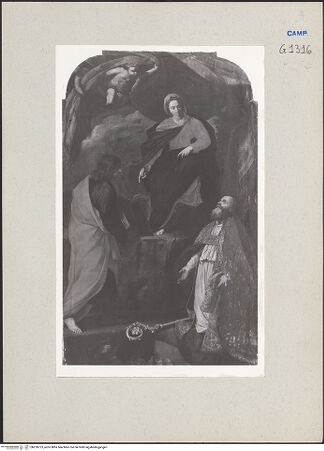 Vorderseite von Sopr. BAS NA [https://www.deutsche-digitale-bibliothek.de/content/lizenzen/rv-ez/] Maria mit den heiligen Johannes dem Evangelisten und Andrea Corsini - Gesamtansicht, bh220723_recto. Foto.