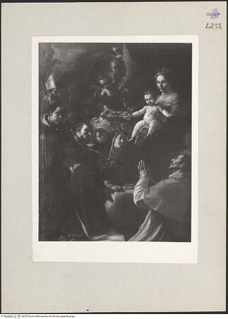 Vorderseite von Sopr. BAS NA [https://www.deutsche-digitale-bibliothek.de/content/lizenzen/rv-ez/] Madonna mit Heiligen (Januarius, Thomas von Aquin, Dominicus, Katharina von Siena und Karl Borromäus) - Gesamtansicht, bh220736_recto. Foto.