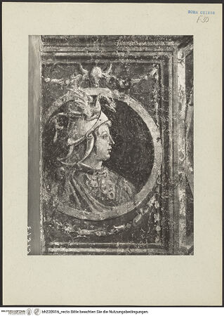 Vorderseite von ICCD [https://www.deutsche-digitale-bibliothek.de/content/lizenzen/rv-ez/] Szenen aus dem Leben des heiligen Bernhardin von Siena - Linke Wand, Pilaster, Detail: Kopf des Perseus, bh220916_recto. Foto.